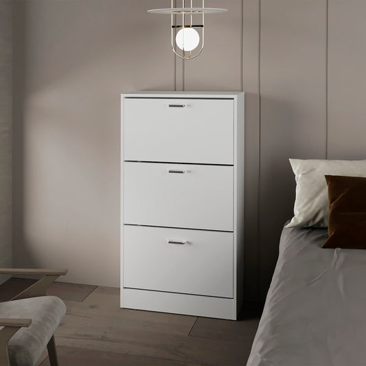White Shoe Rack with 3 Flip-Down Compartments