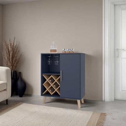 Kronos Blue Oak Bar Cabinet with Wine Rack - Storage & Style