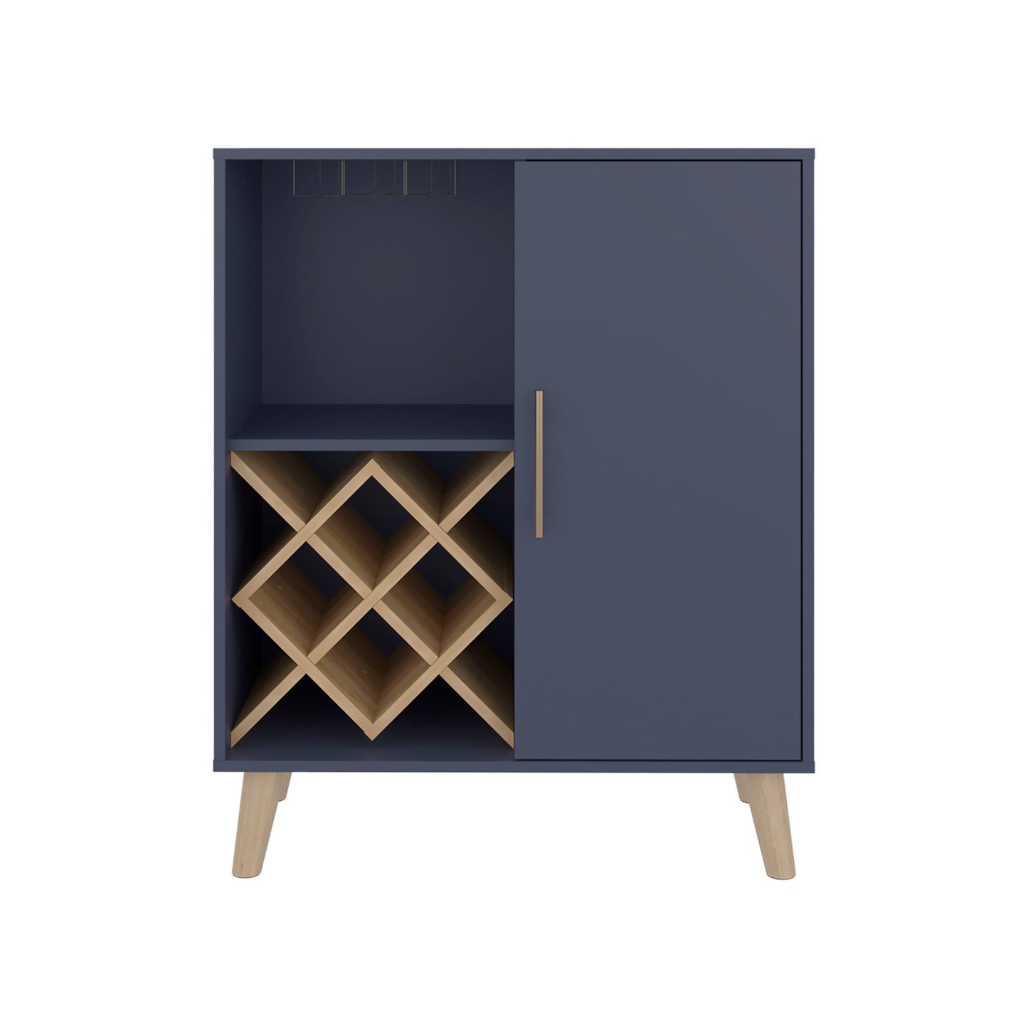 Kronos Blue Oak Bar Cabinet with Wine Rack - Storage & Style