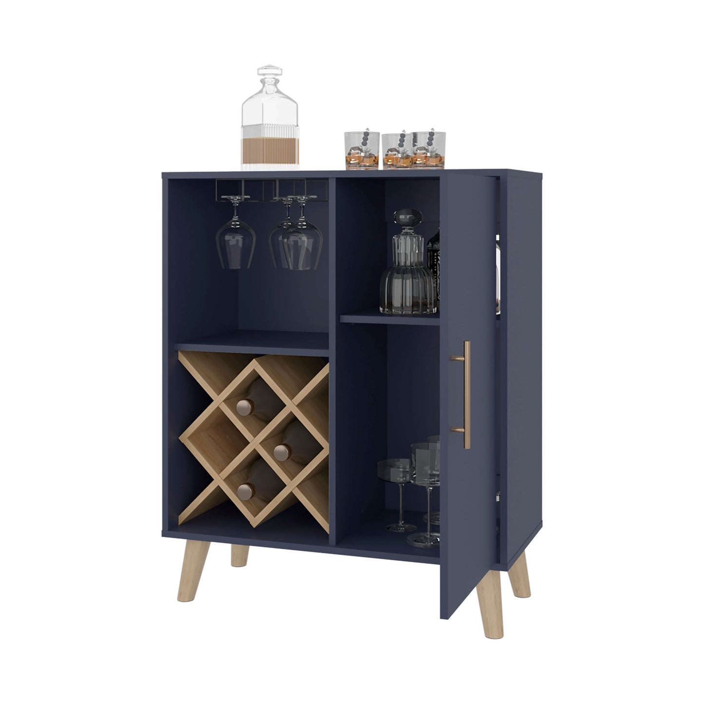 Kronos Blue Oak Bar Cabinet with Wine Rack - Storage & Style