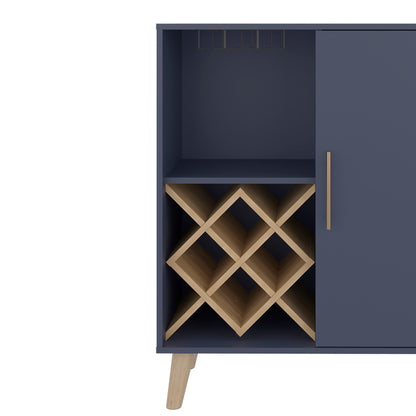 Kronos Blue Oak Bar Cabinet with Wine Rack - Storage & Style