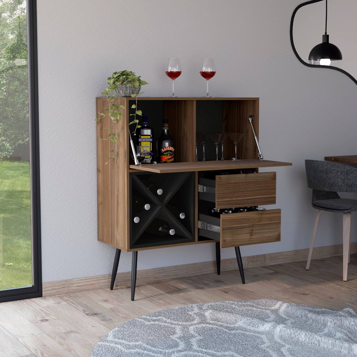 Wenge 4-Bottle Bar Cabinet with 2 Drawers