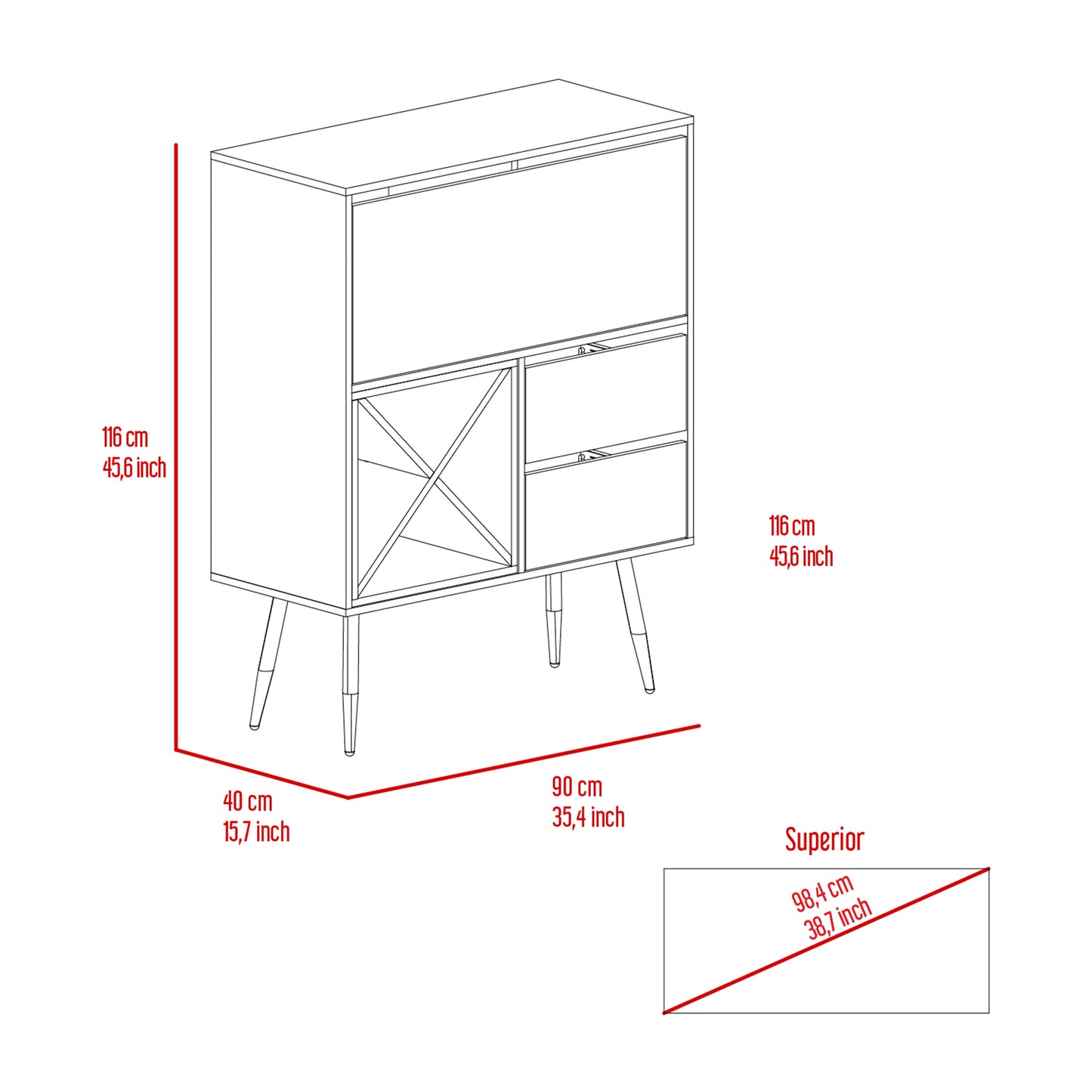Wenge 4-Bottle Bar Cabinet with 2 Drawers