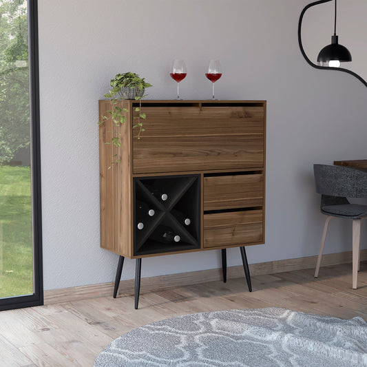 Wenge 4-Bottle 2-Drawer Bar Cabinet Mahogany and