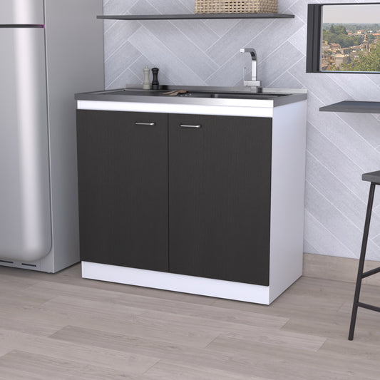 Dark Walnut Rectangle 2-Door Utility Sink and Cabinet