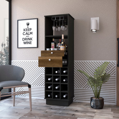 Wenge 12 Bottle Bar Cabinet with Drawers & Shelf for Living Room