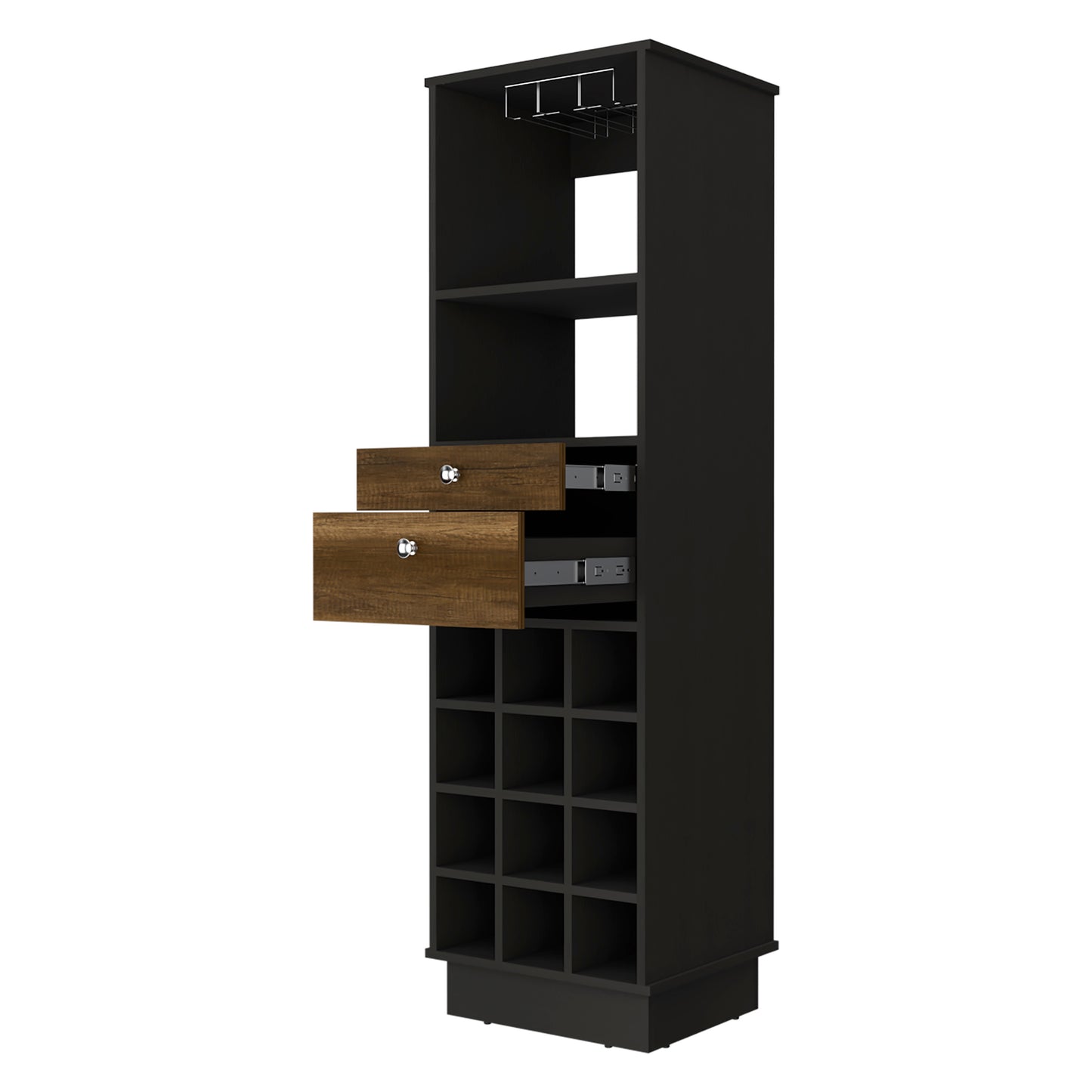 Wenge 12 Bottle Bar Cabinet with Drawers & Shelf for Living Room