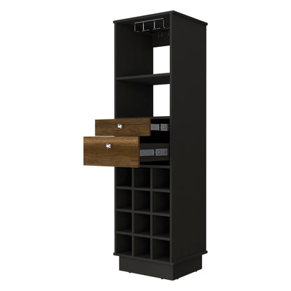 Wenge 12 Bottle Bar Cabinet with Drawers & Shelf for Living Room