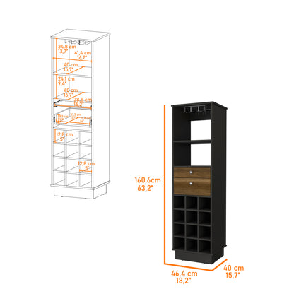 Wenge 12 Bottle Bar Cabinet with Drawers & Shelf for Living Room