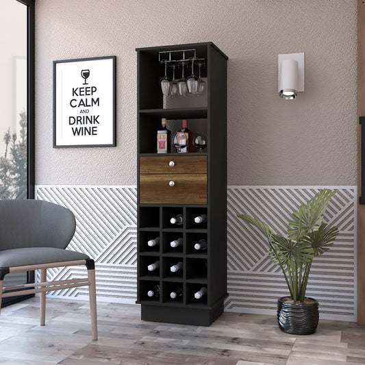 Wenge and Walnut 12-Bottle 2-Drawer 1-Shelf Bar Cabinet