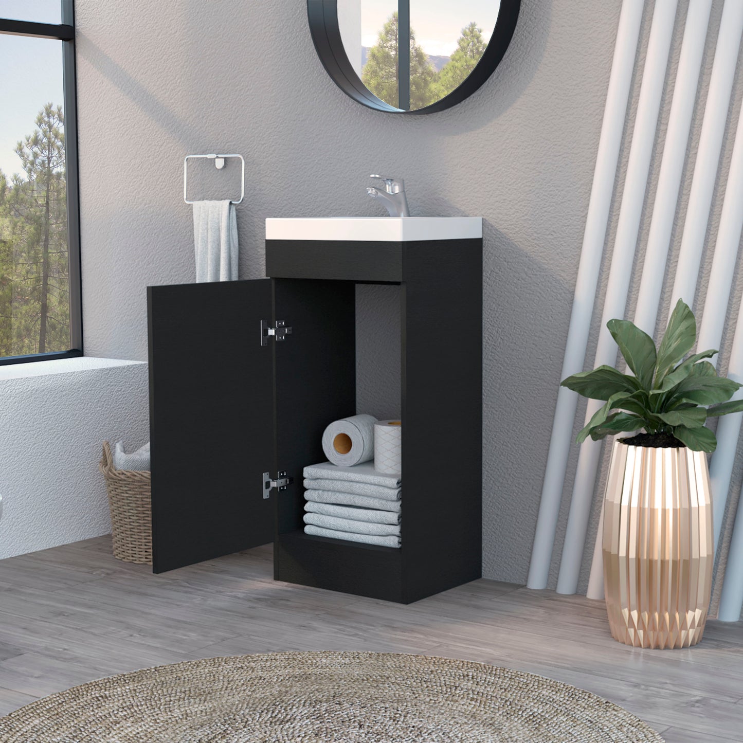 Wenge Bathroom Vanity with Storage - 34.65" Wide