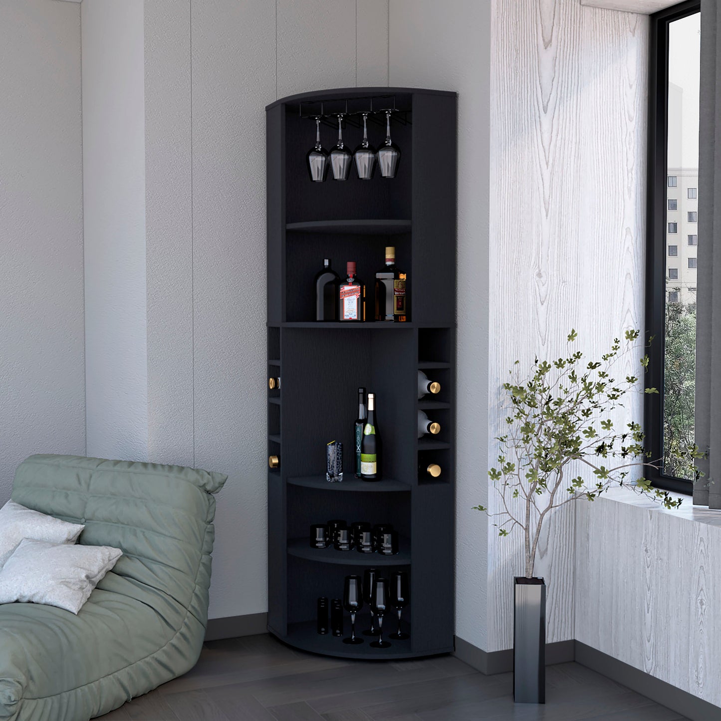 Wenge 5 Shelf Corner Bar Cabinet - Living Room Storage