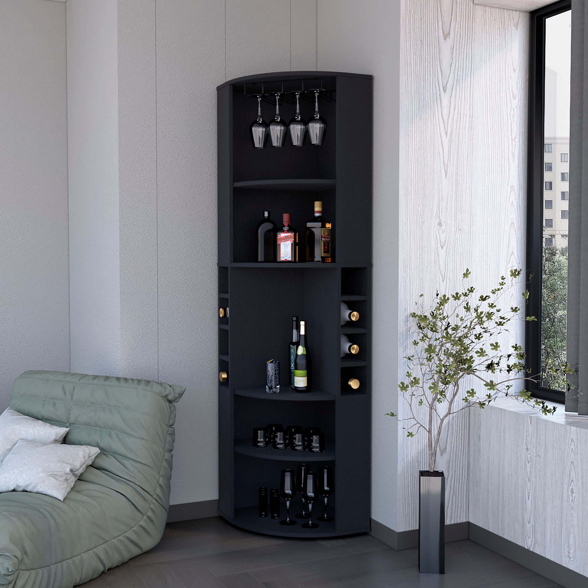 Wenge 5 Shelf Corner Bar Cabinet - Living Room Storage