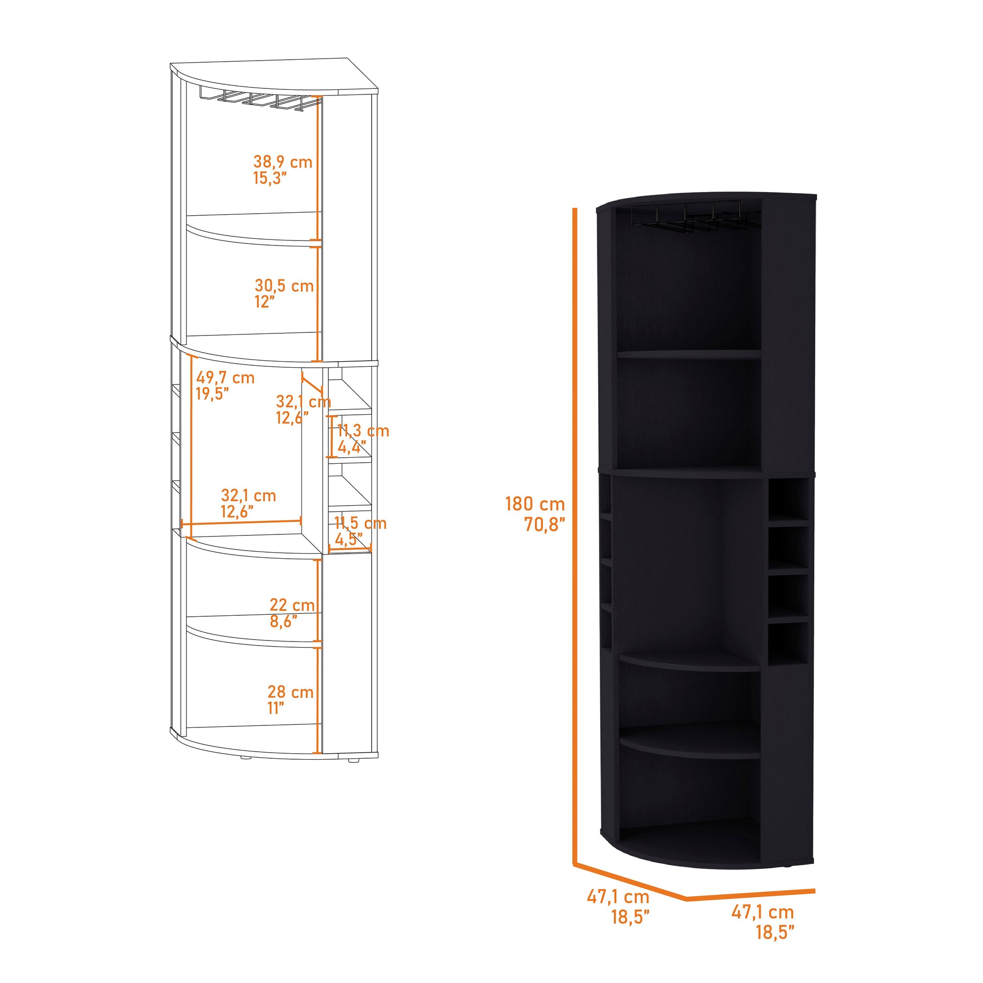 Wenge 5 Shelf Corner Bar Cabinet - Living Room Storage
