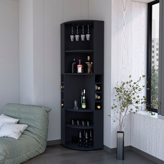 Wenge 5 Large Shelves Corner Bar Cabinet