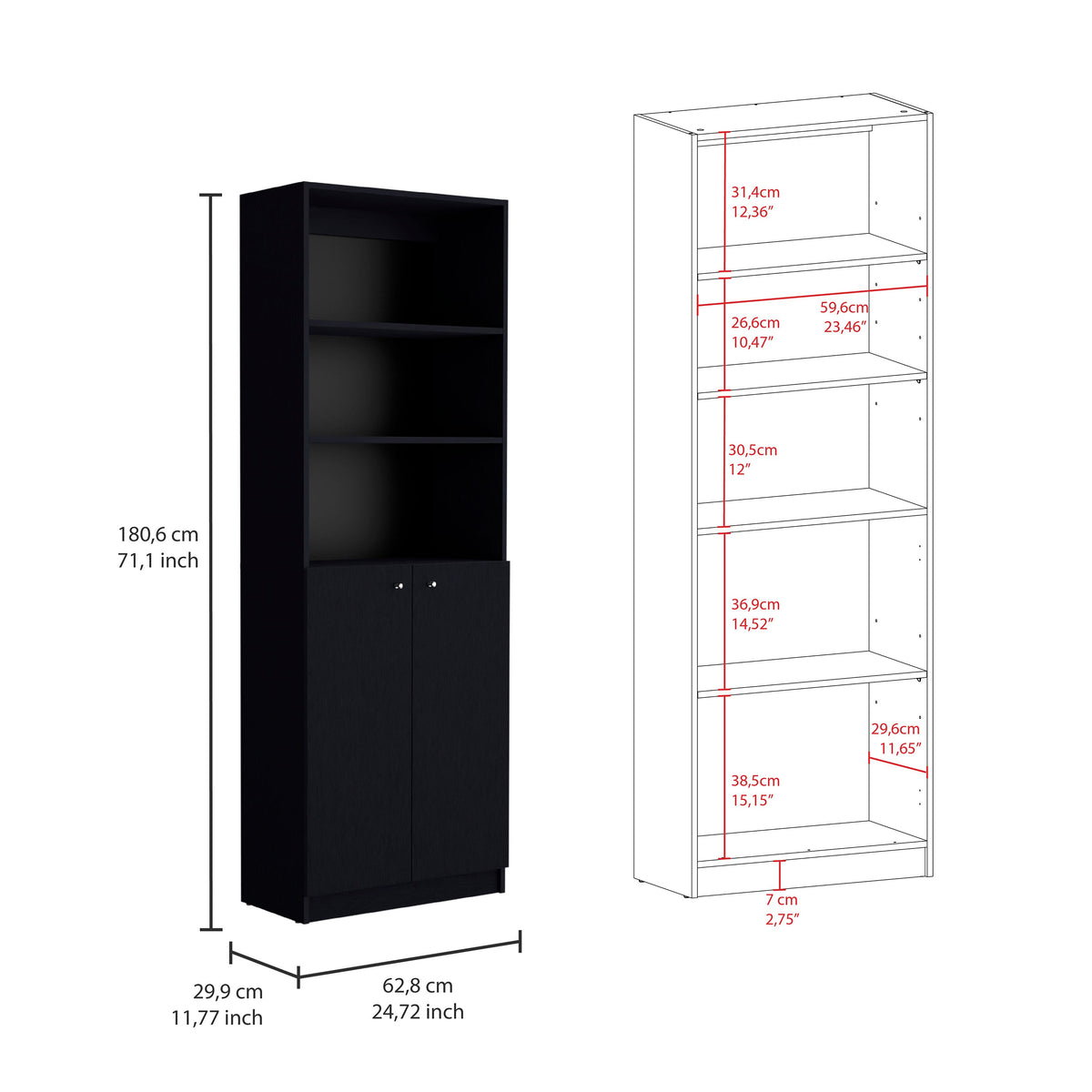 Wenge 3-Shelf Bookcase Set - Living Room Storage