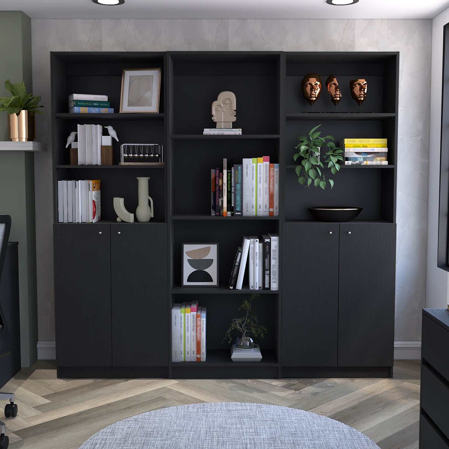 Wenge 3 Piece Living Room Set with 3 Bookcases