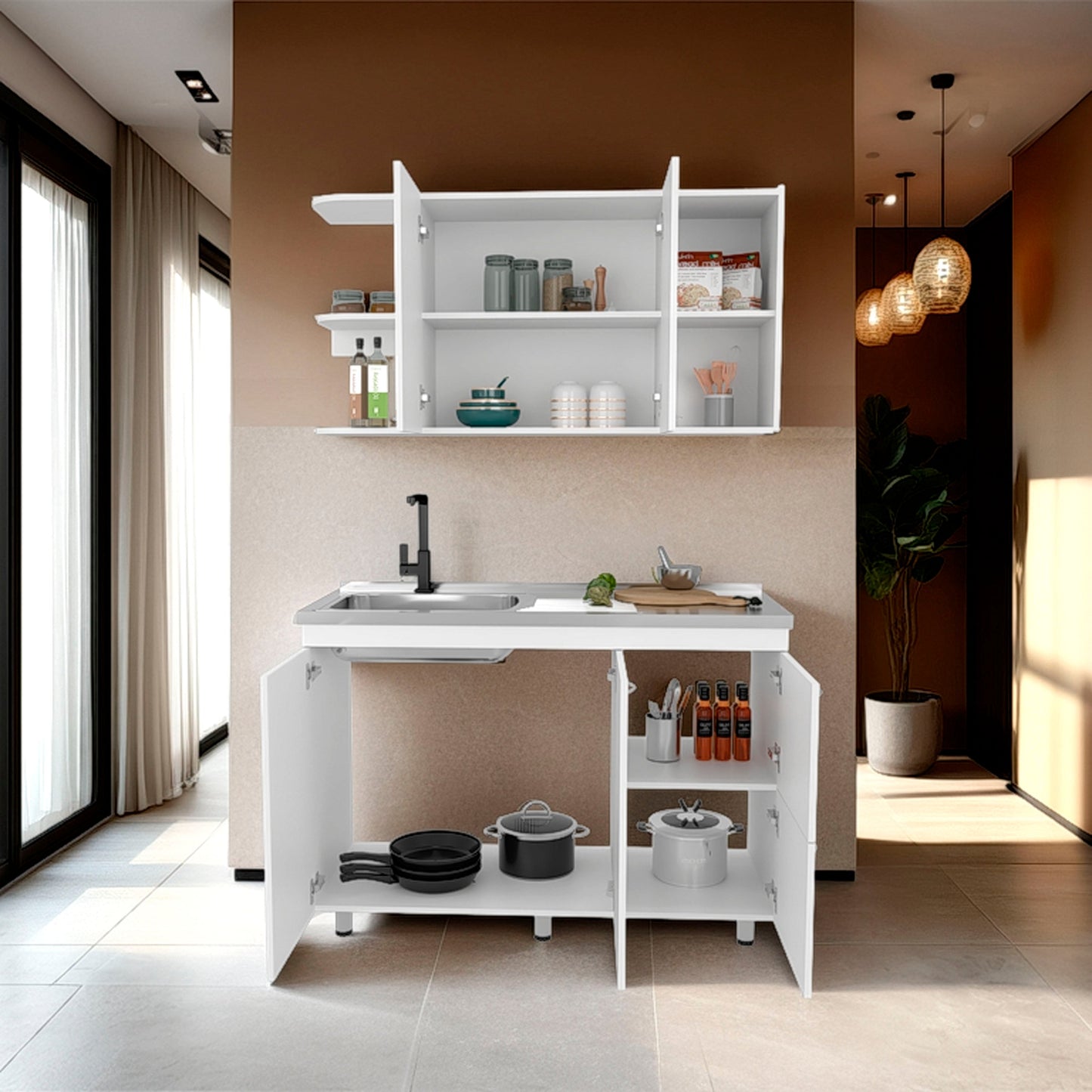 White Multifunctional Kitchen Cabinet Set - Ample Storage