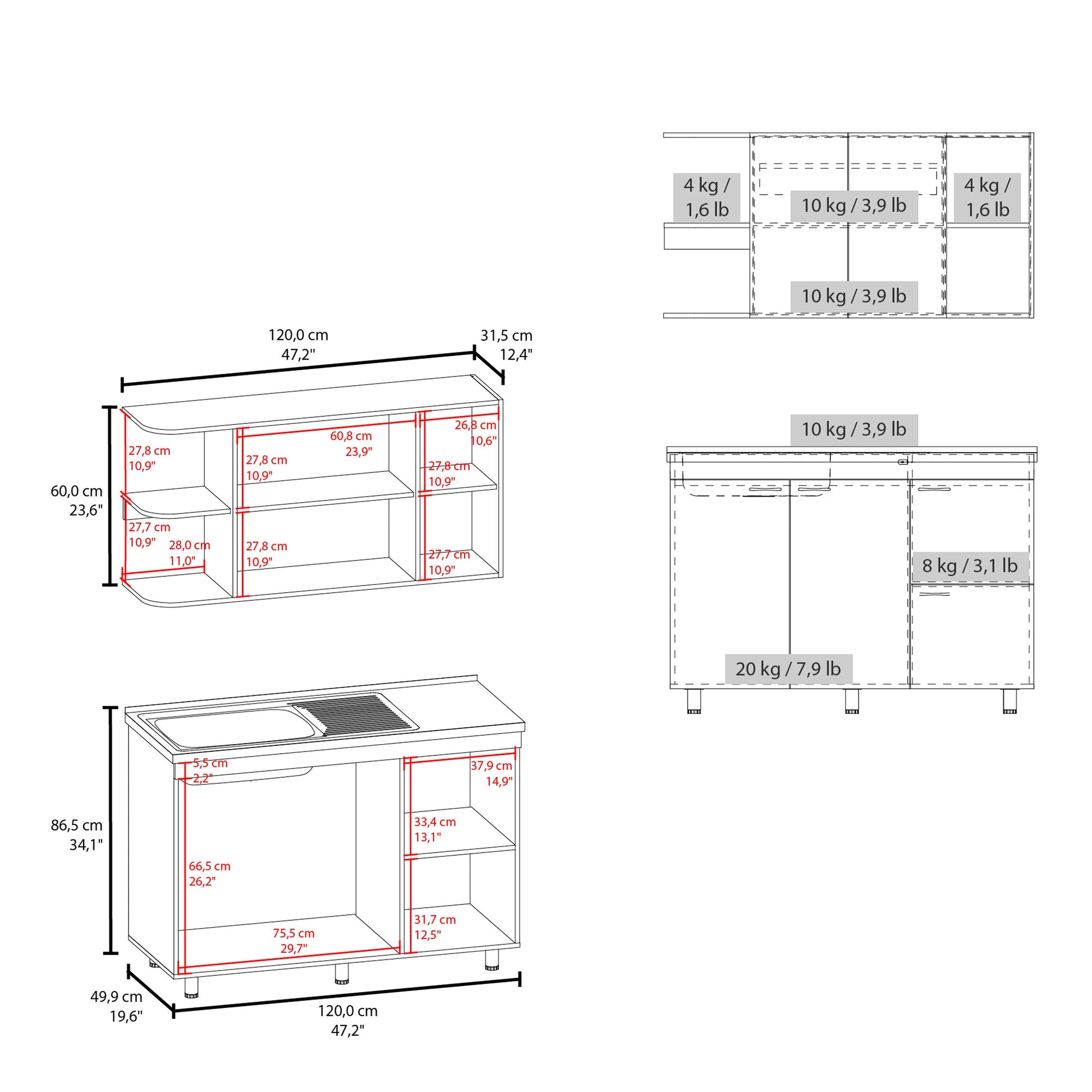 White Multifunctional Kitchen Cabinet Set - Ample Storage