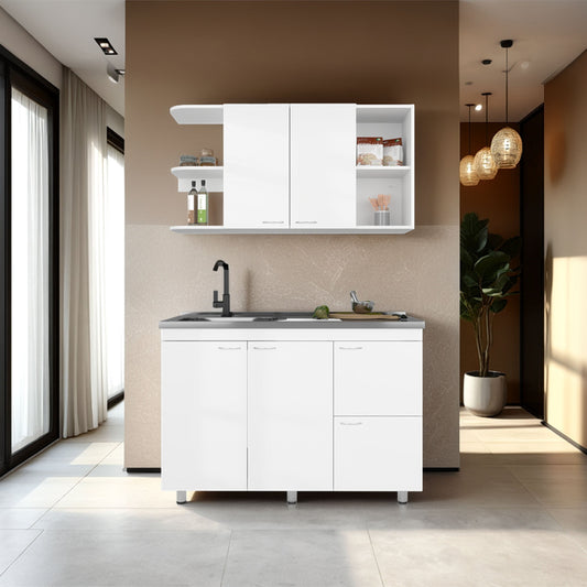 White Multifunctional Kitchen Cabinet Set with Ample Storage