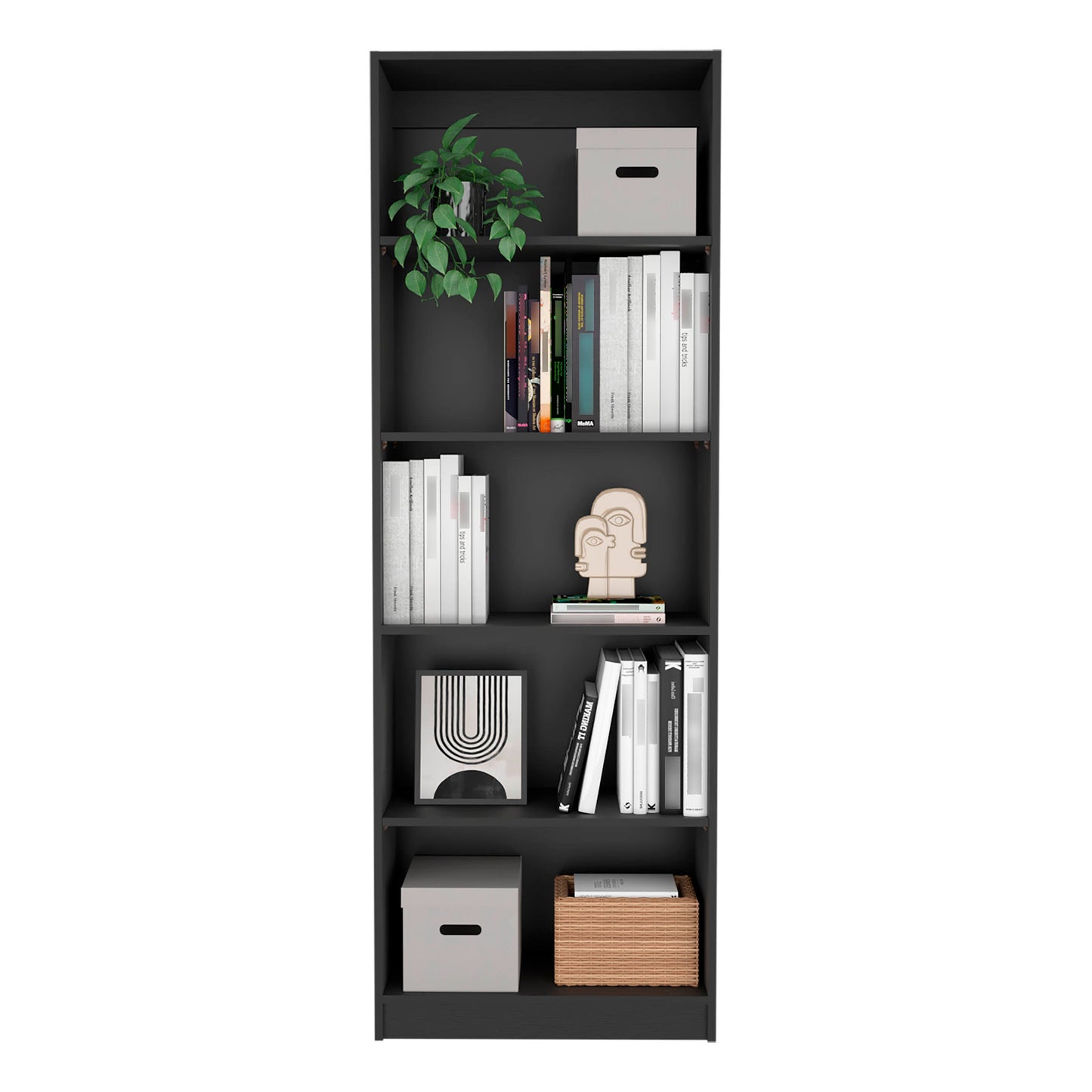 Black 4 Shelf Bookcase - Office Storage Cabinet for Living Room