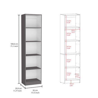 Multi-Color 5-Shelf Bookcase - Slim Design Cabinet for Living Room