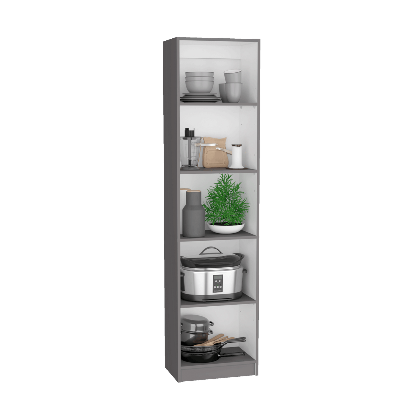 Multi-Color 5-Shelf Bookcase - Slim Design Cabinet for Living Room