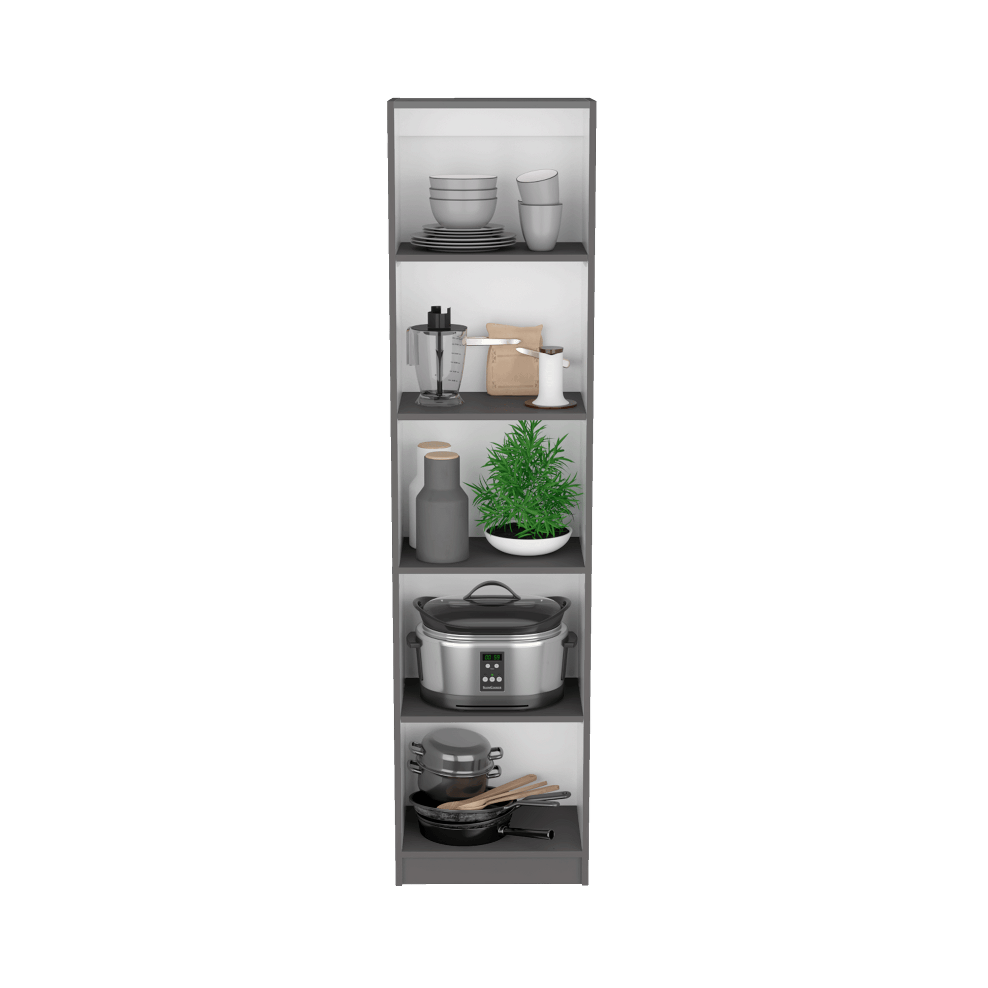 Multi-Color 5-Shelf Bookcase - Slim Design Cabinet for Living Room