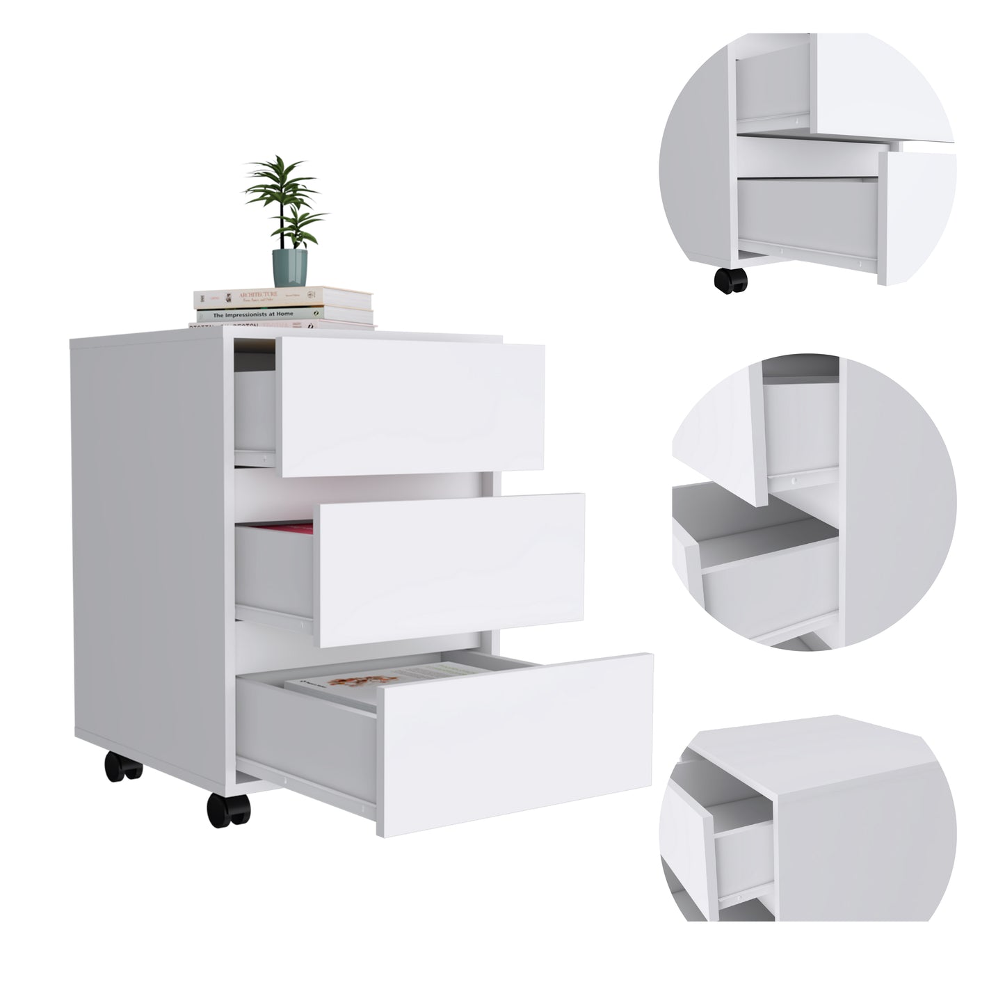 White 3-Drawer Filing Cabinet - 18" W x 17.8" D x 17.8" H for Living Room