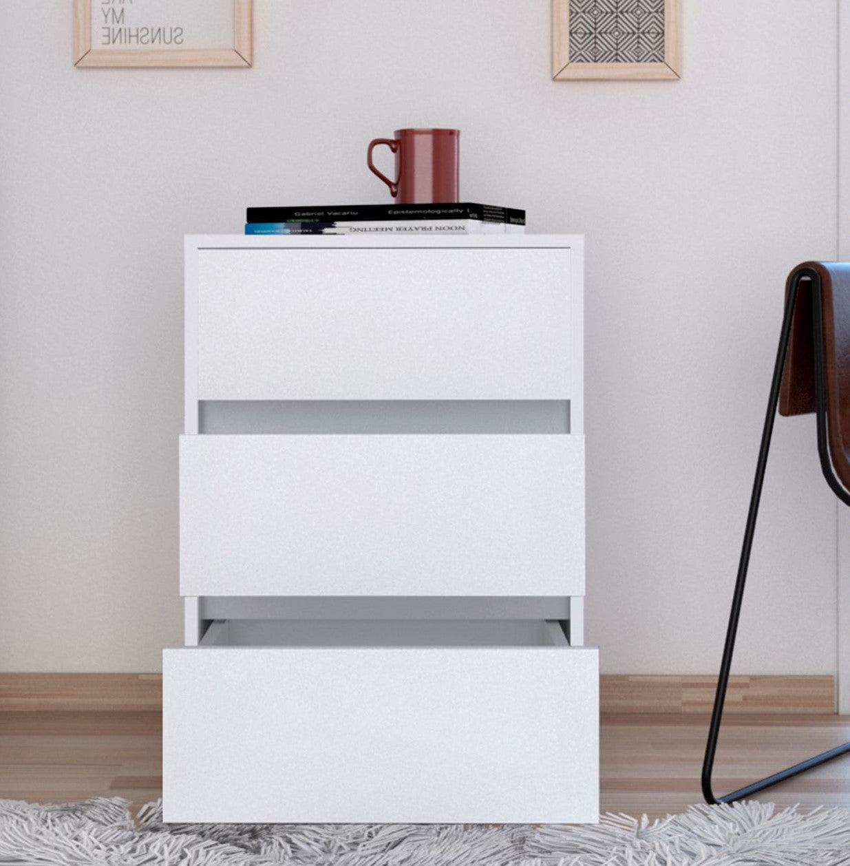 White 3-Drawer Filing Cabinet - 18" W x 17.8" D x 17.8" H for Living Room