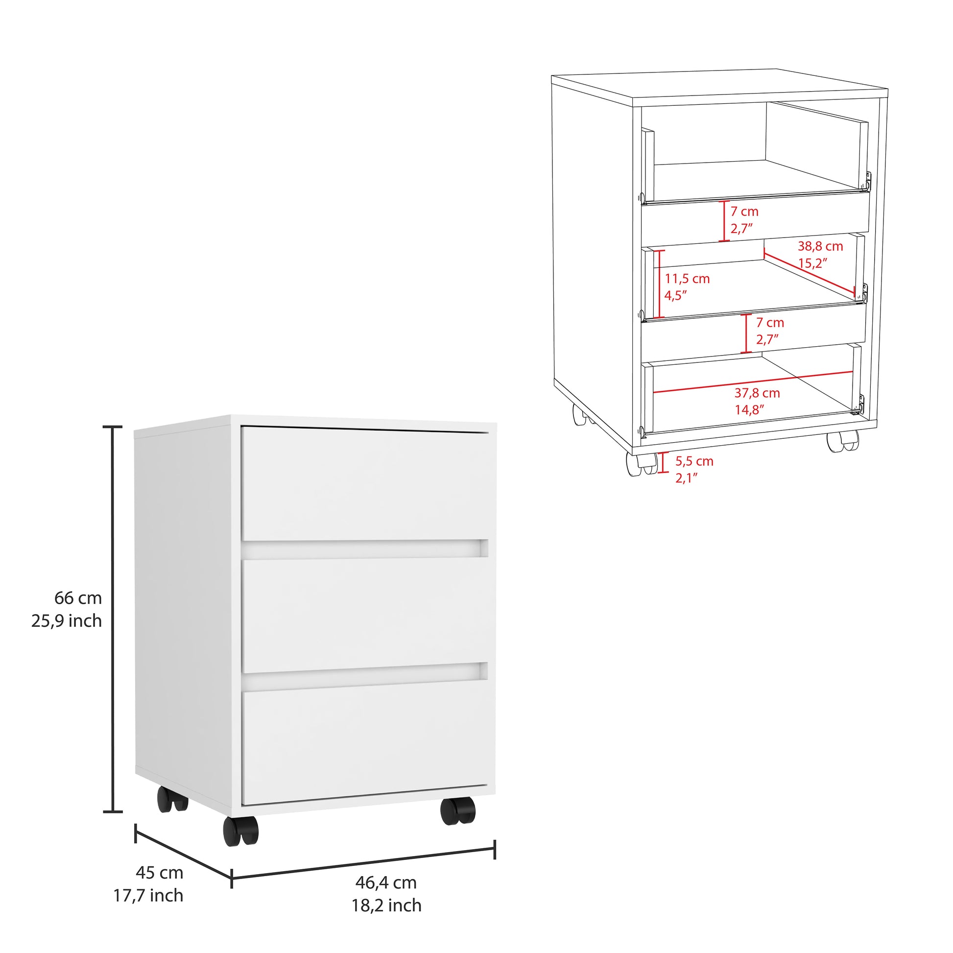 White 3-Drawer Filing Cabinet - 18" W x 17.8" D x 17.8" H for Living Room