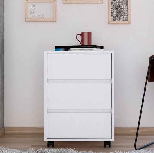 Artemisa 3 Drawer Filing Cabinet, Four Casters, Superior Top -White