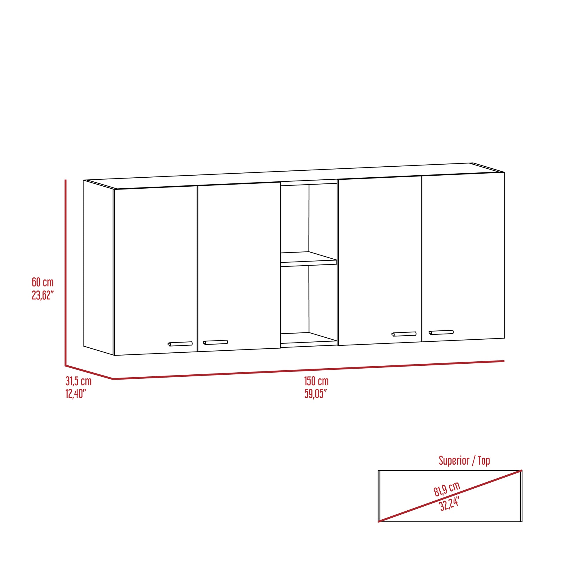 Portofino Wall Cabinet - Black Particle Board Storage