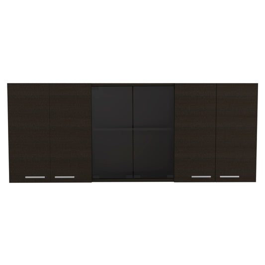 Black Particle Board Wall Cabinet with Glass for Bedroom Storage for Living Room