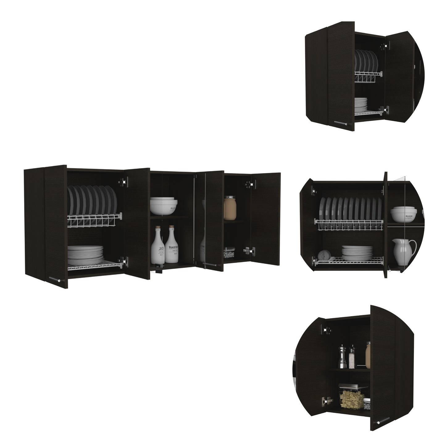 Black Particle Board Wall Cabinet with Glass for Bedroom Storage for Living Room