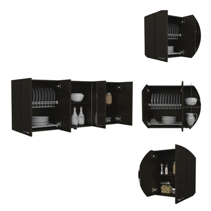 Black Particle Board Wall Cabinet with Glass for Bedroom Storage for Living Room