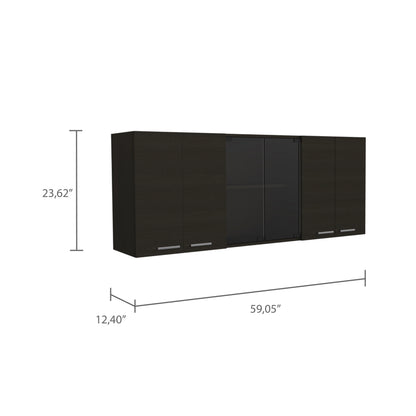 Black Particle Board Wall Cabinet with Glass for Bedroom Storage for Living Room