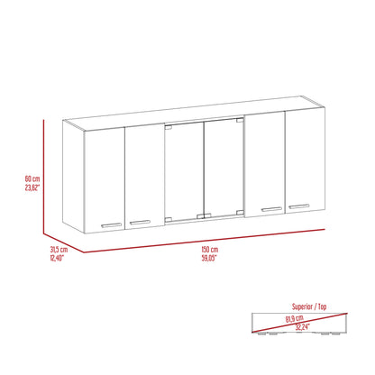 White Wall Cabinet with Shelves - 12.4 x 59.1"