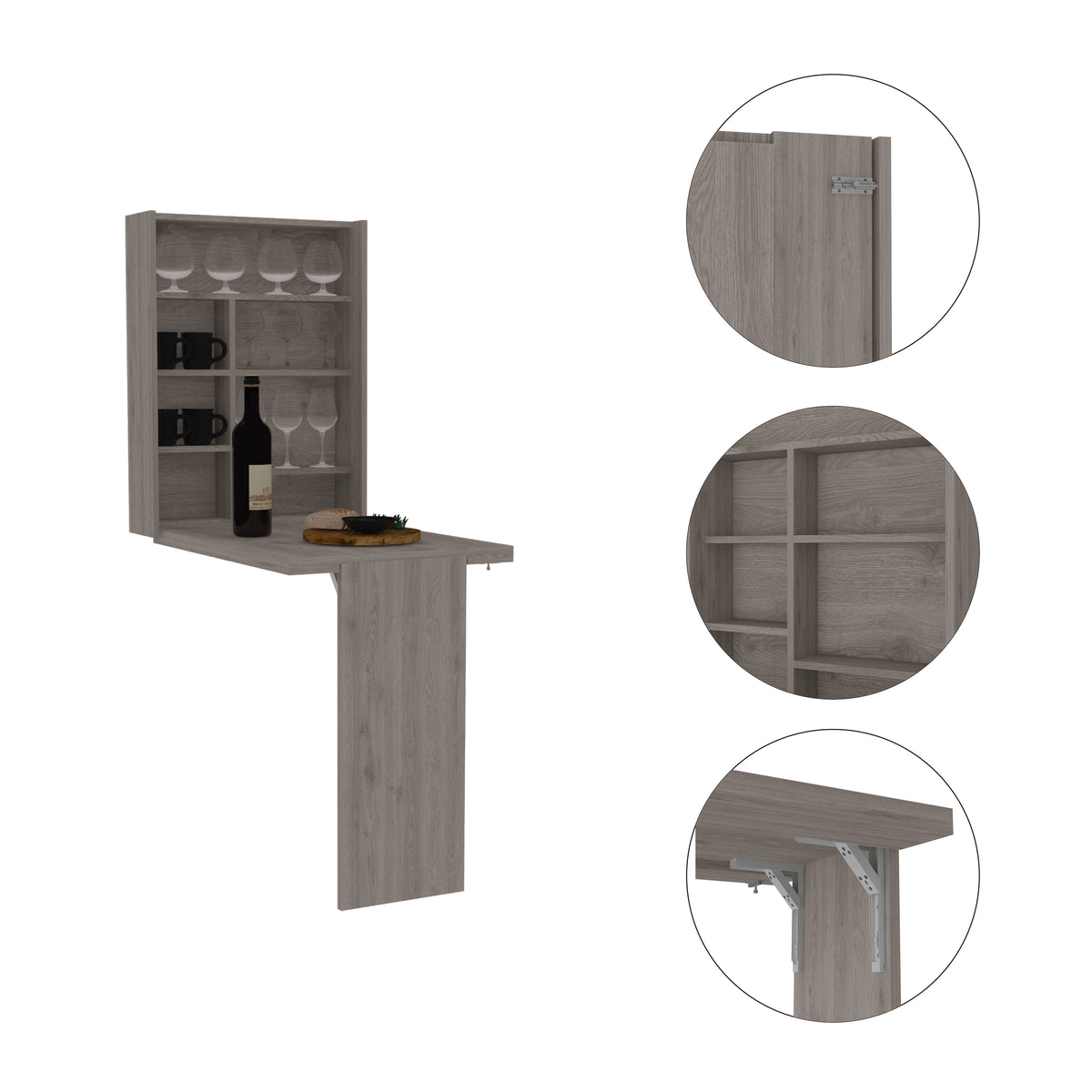 Living Room Gray Particle Board Wall Shelf Table with Seven Interior Storage Sections