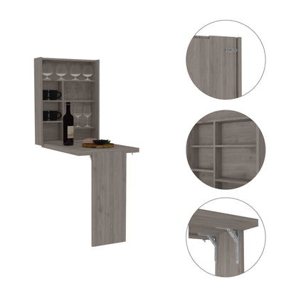 Living Room Gray Particle Board Wall Shelf Table with Seven Interior Storage Sections
