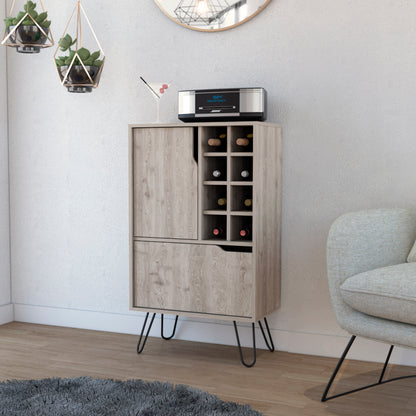 Manhattan L Bar Cabinet, Eight Built-in Wine Rack, Single Door -Light Gray