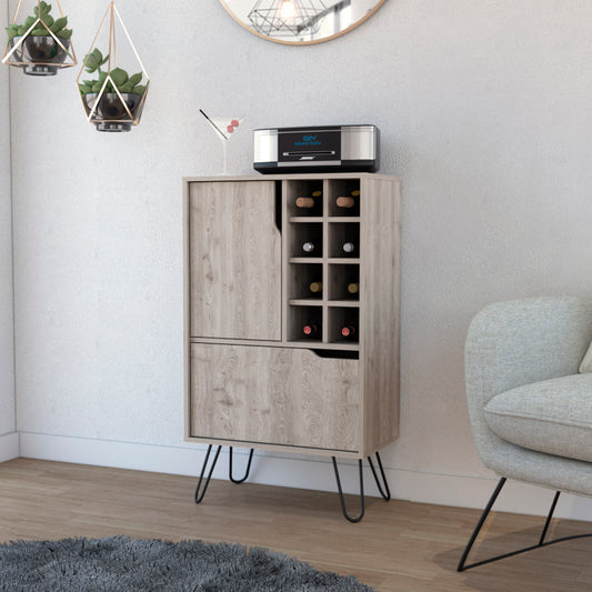 Manhattan L Bar Cabinet, Eight Built-in Wine Rack, Single Door -Light Gray