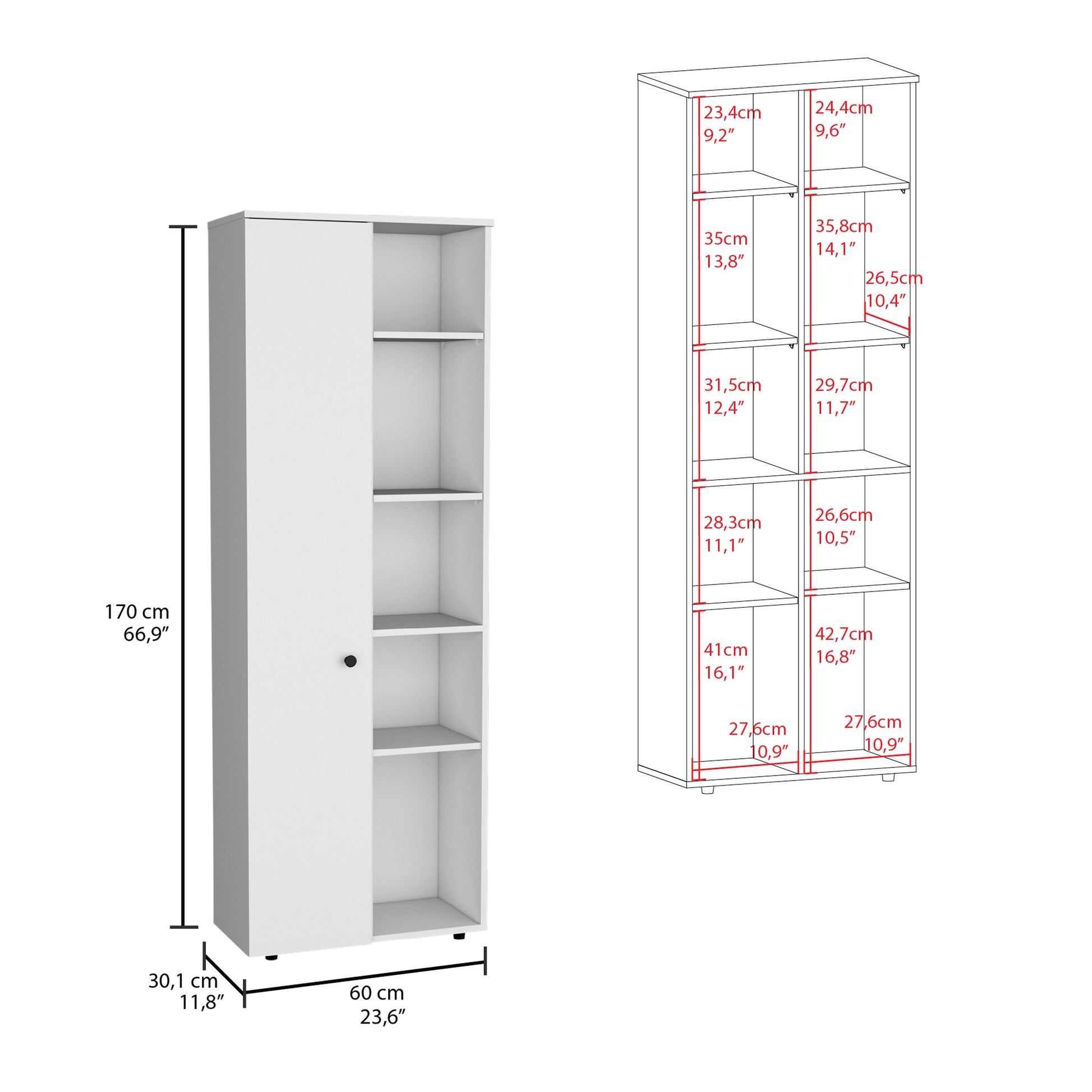 White Kitchen Pantry Cabinet - 10 Storage Spaces for Living Room