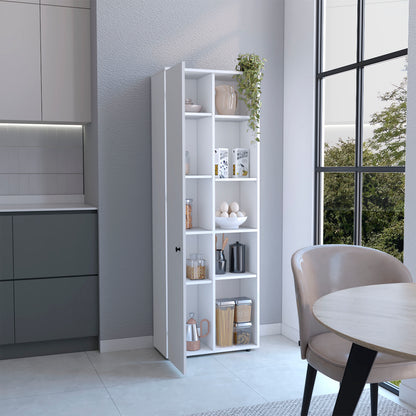 White Kitchen Pantry Cabinet - 10 Storage Spaces for Living Room