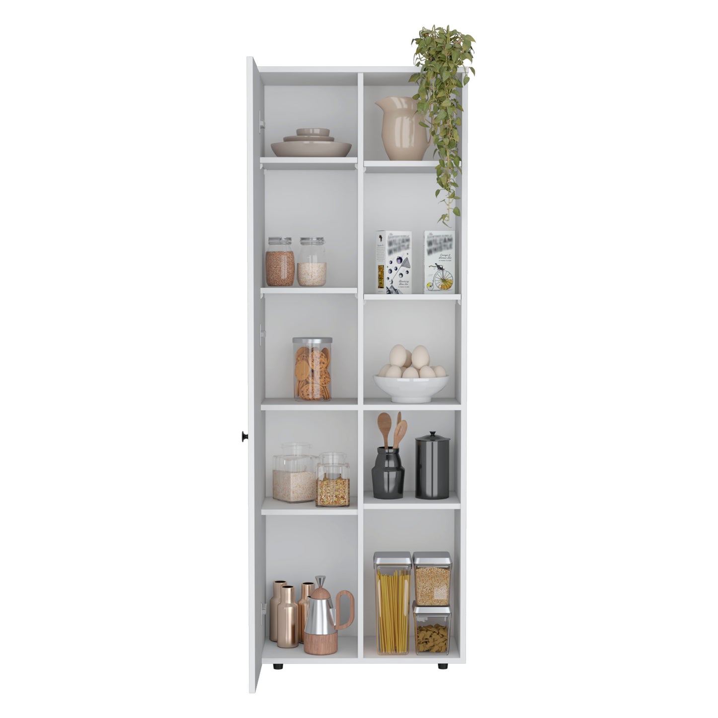 White Kitchen Pantry Cabinet - 10 Storage Spaces for Living Room
