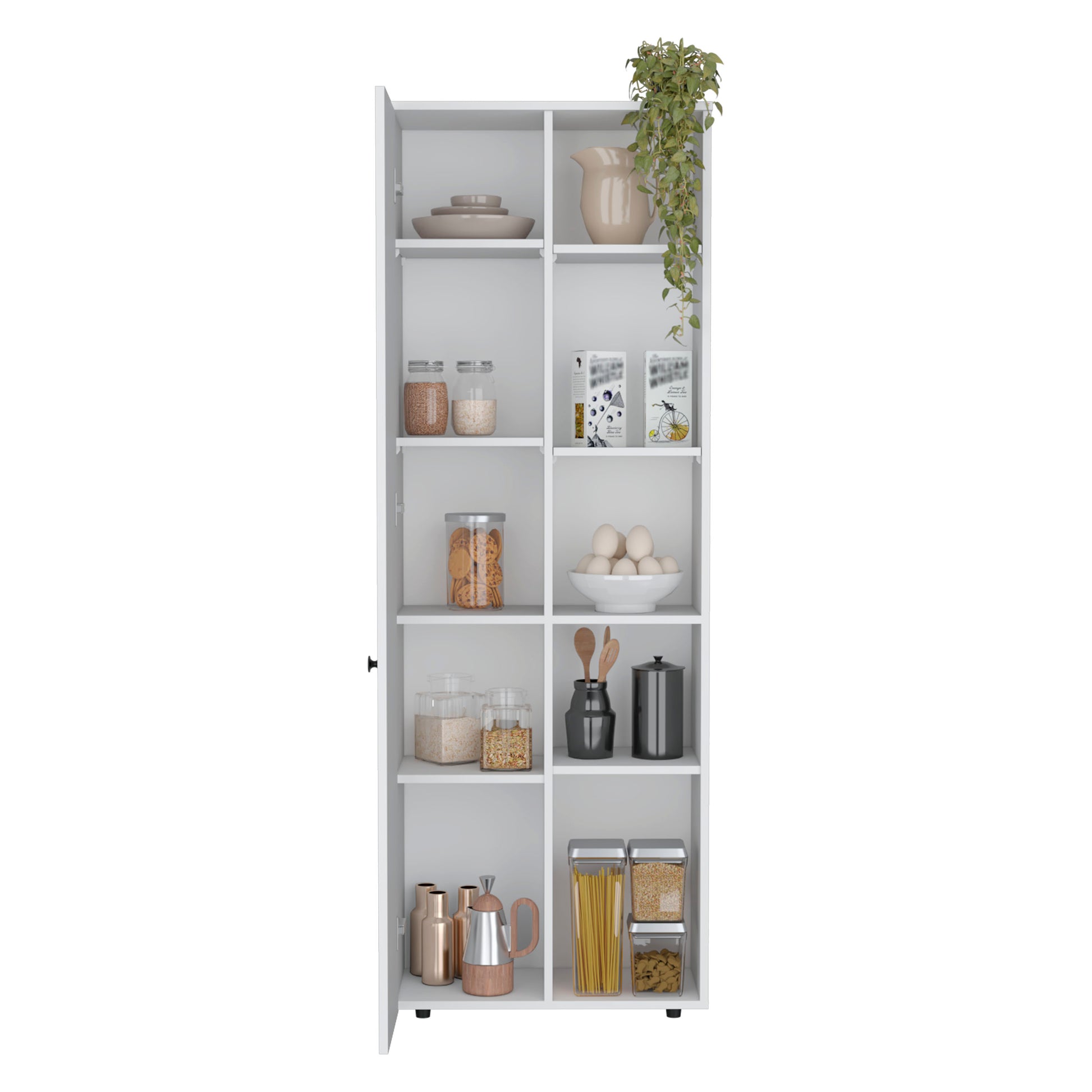 White Kitchen Pantry Cabinet - 10 Storage Spaces for Living Room