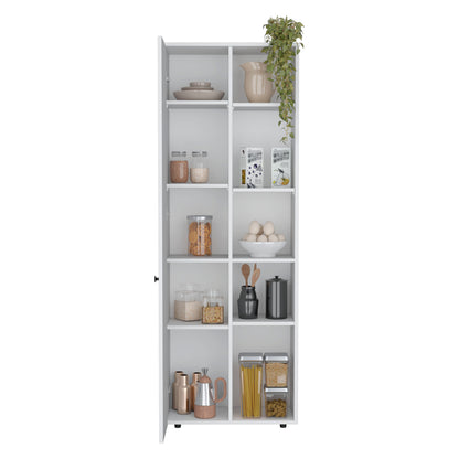 White Kitchen Pantry Cabinet - 10 Storage Spaces for Living Room