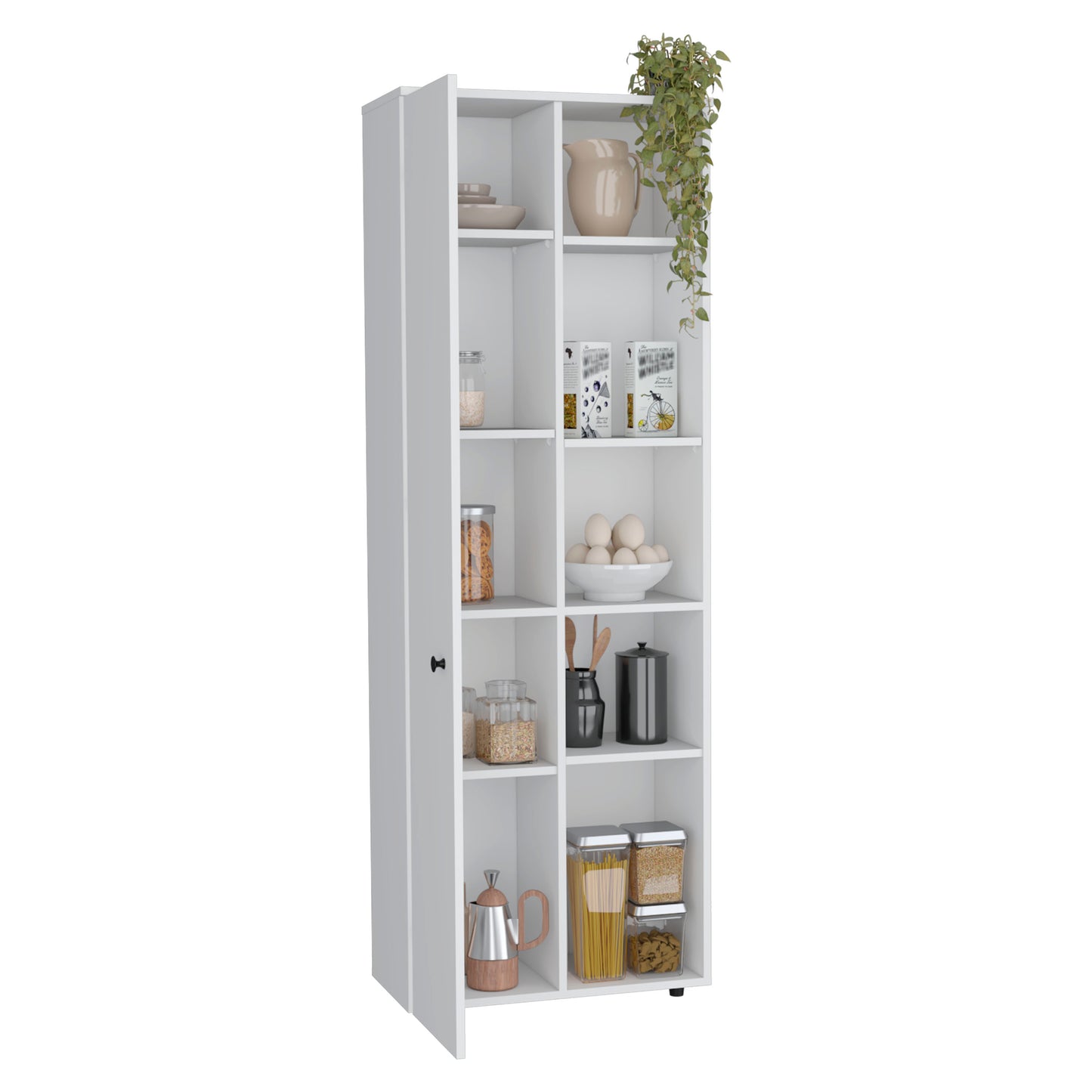 White Kitchen Pantry Cabinet - 10 Storage Spaces for Living Room