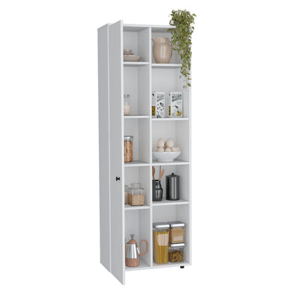 White Kitchen Pantry Cabinet - 10 Storage Spaces for Living Room