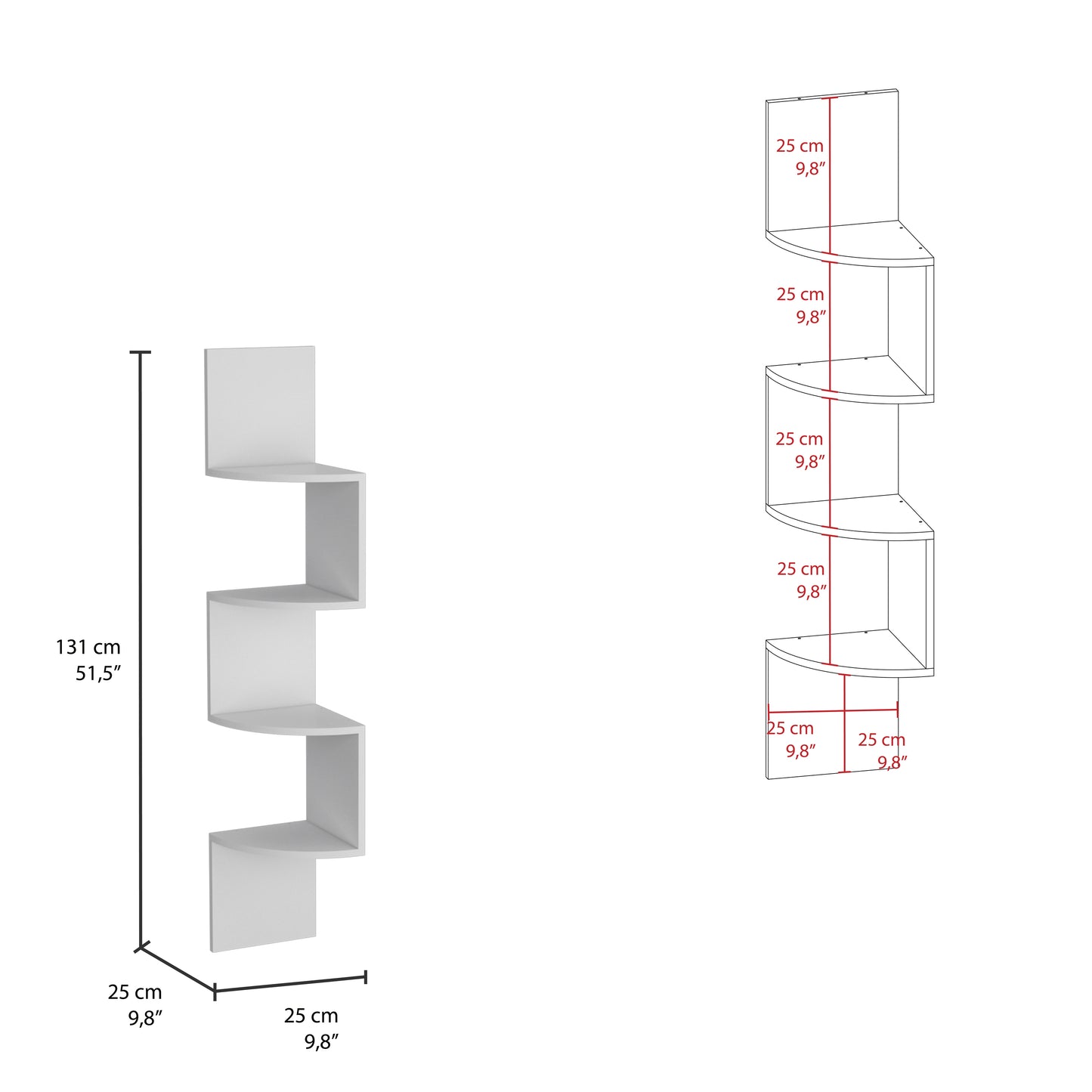 Rosset Corner Shelf - White Modern Full Wall Design for Living Room